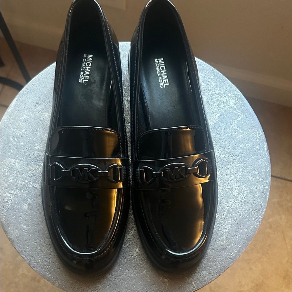 Michael Kors Shiny Black Patent MK Bit Loafers